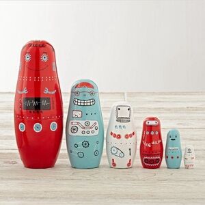 Robot Nesting Dolls Set - Red, Blue, White Matryoshka doll
